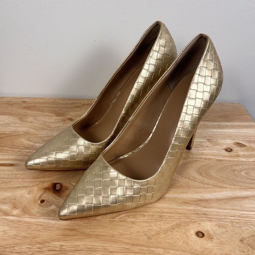 JustFab Gisselle Womens 9 Gold Pointed Toe Stiletto Pumps NIB